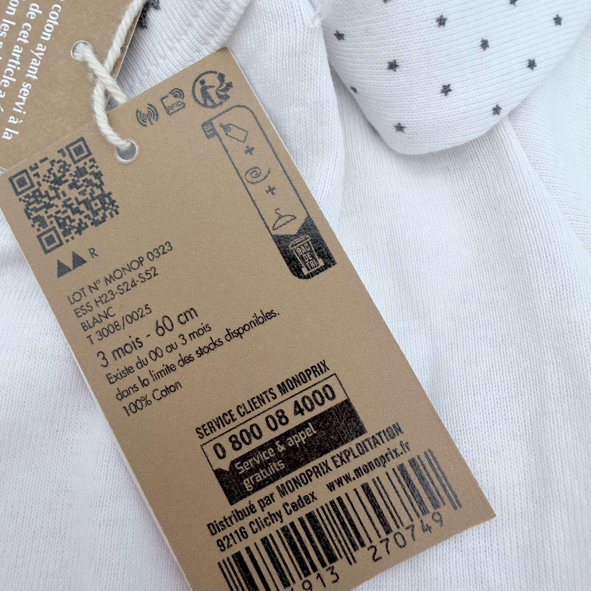 Body avec bonnet & bavoir assortis — 3 mois