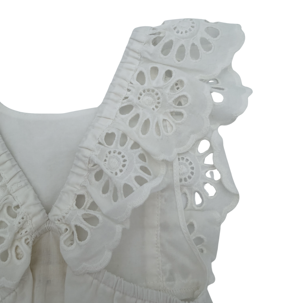 Barboteuse blanche broderie anglaise — 6 mois