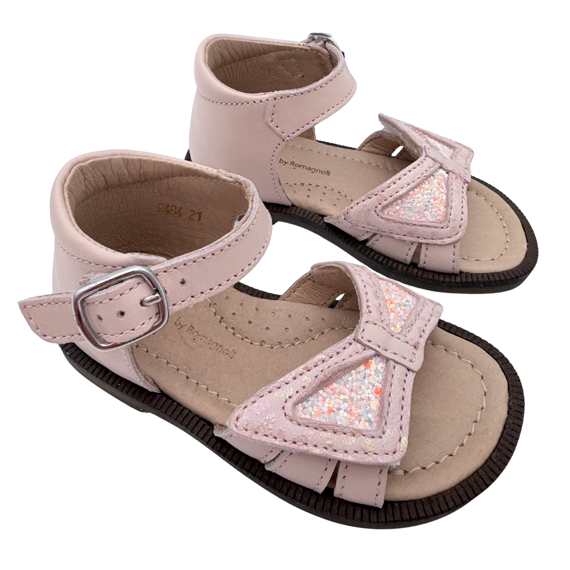 Sandales ouvertes rose poudré à nœud pailleté — 21