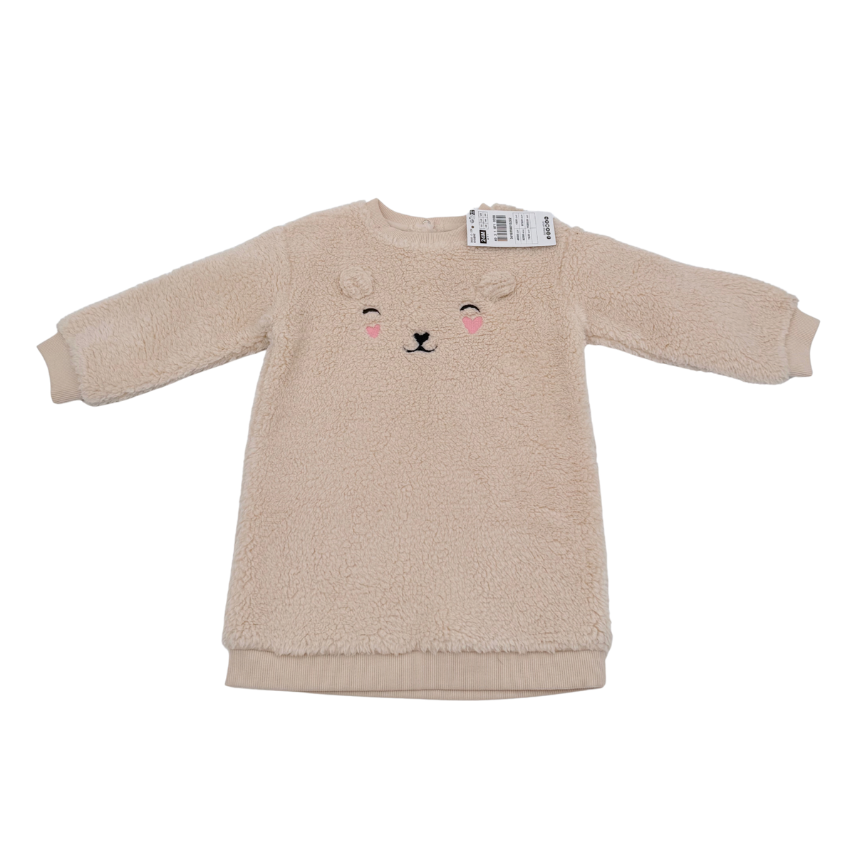 Robe sweat beige effet peluche motif ours - 24 mois