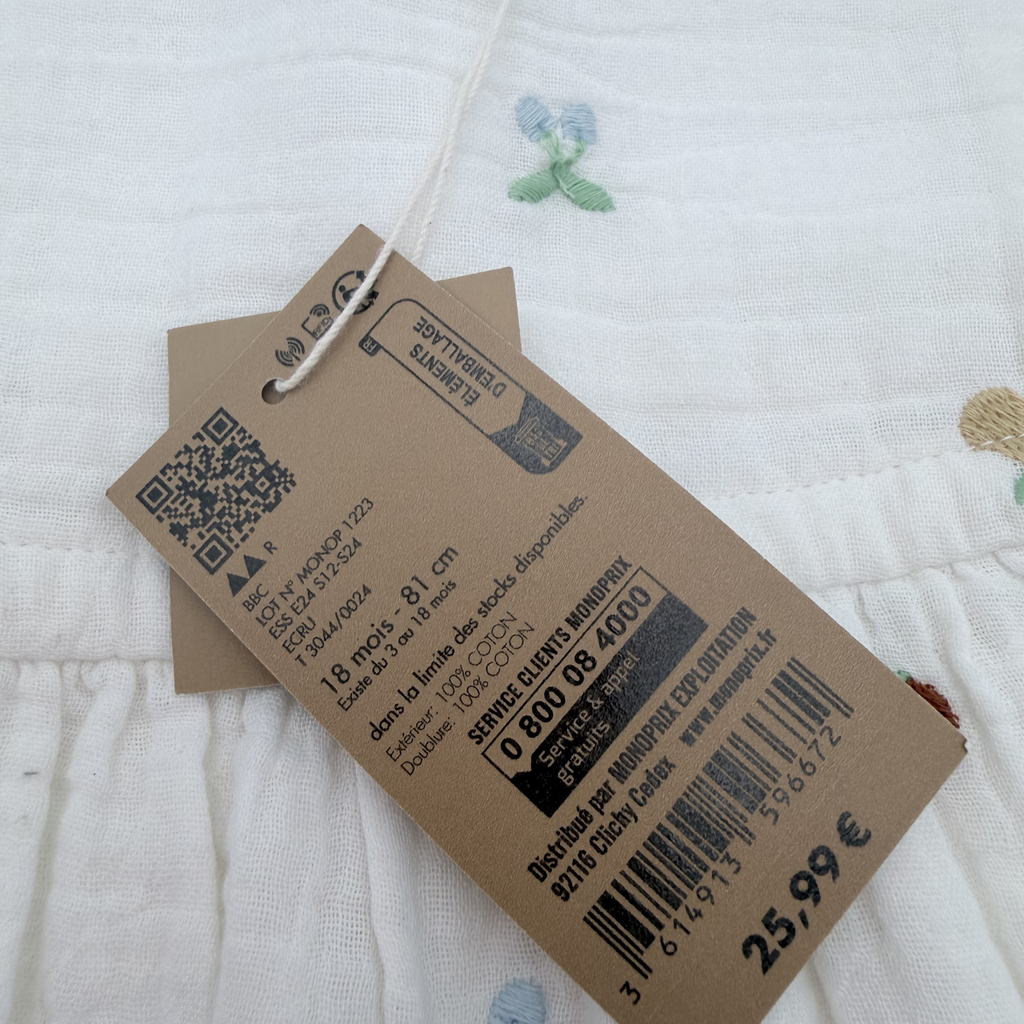 Robe gaze de coton fruits brodés — 18 mois
