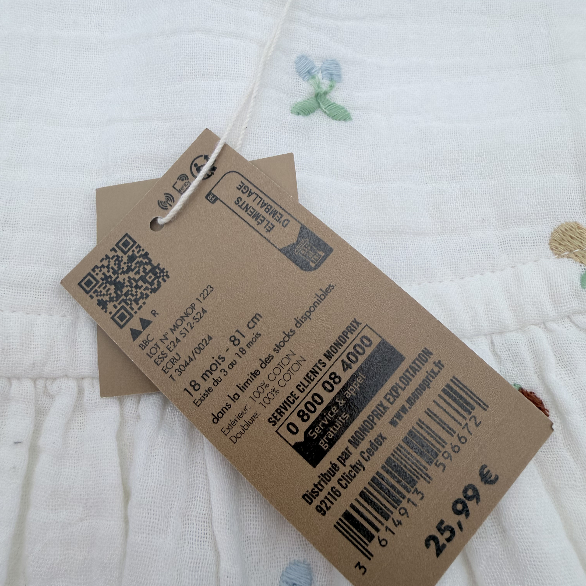 Robe gaze de coton fruits brodés — 18 mois