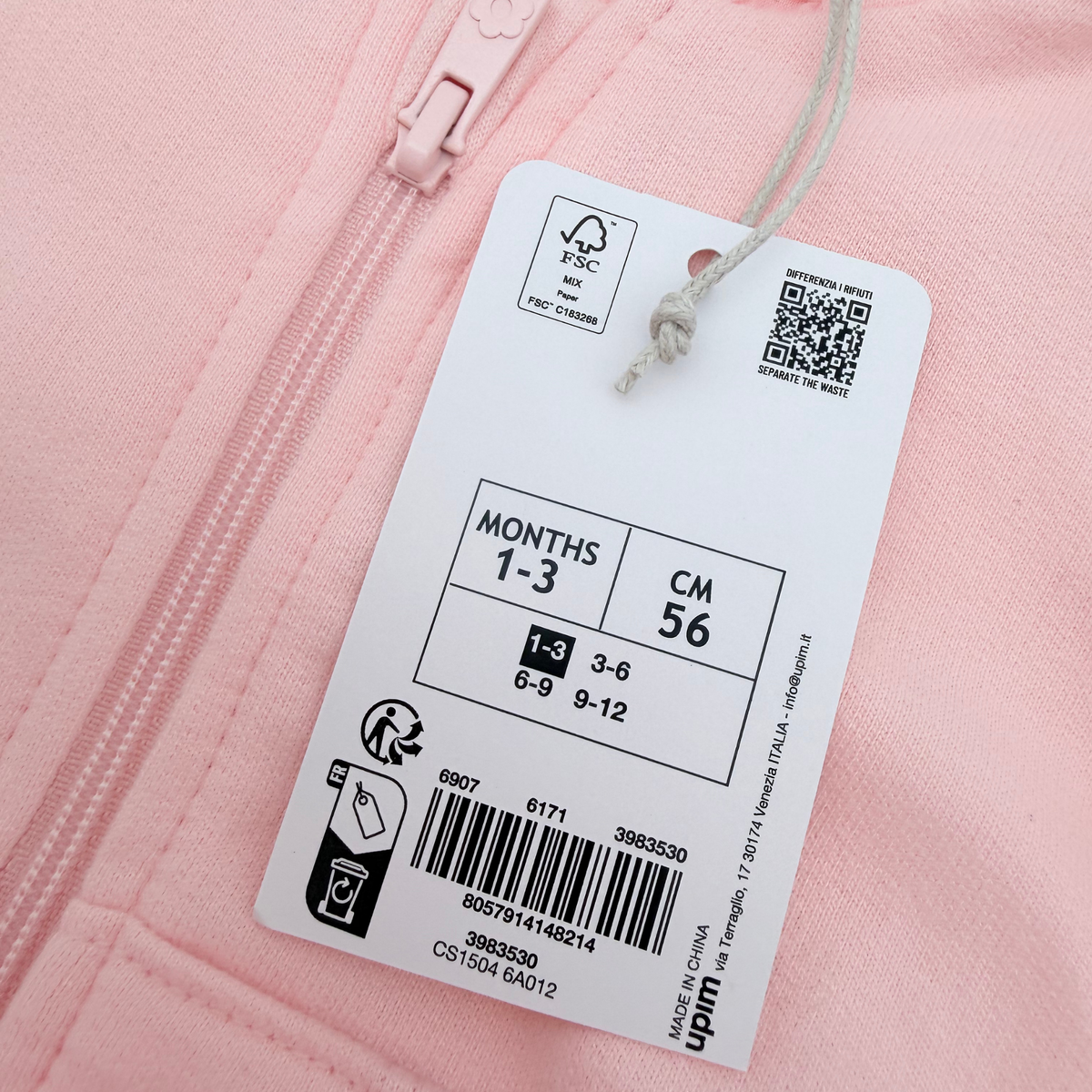 Ensemble bébé rose avec sweat à capuche et pantalon - 1-3 mois