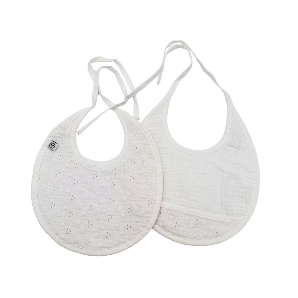 Lot de 2 bavoirs gaze de coton blancs