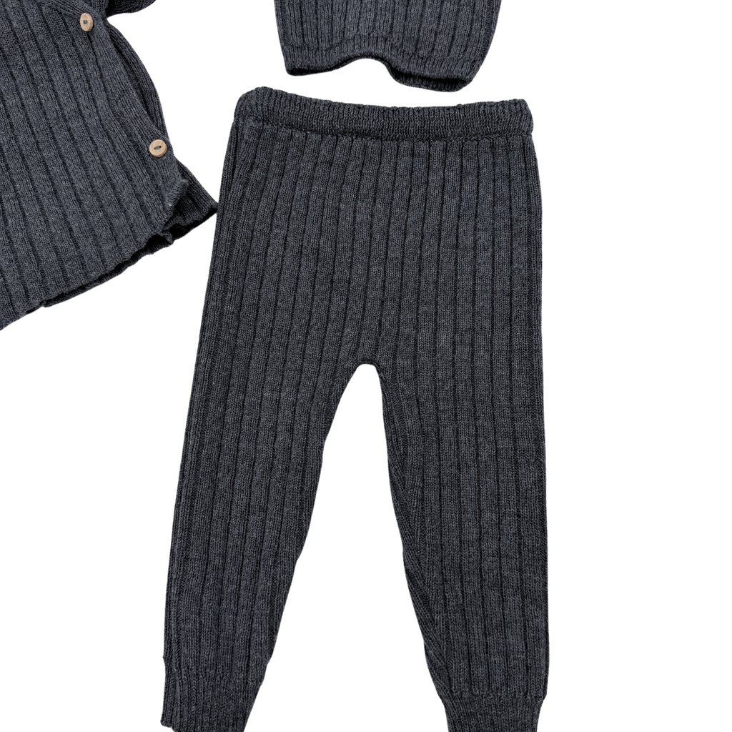 Ensemble maille côtelée anthracite bébé avec bonnet — 6 mois