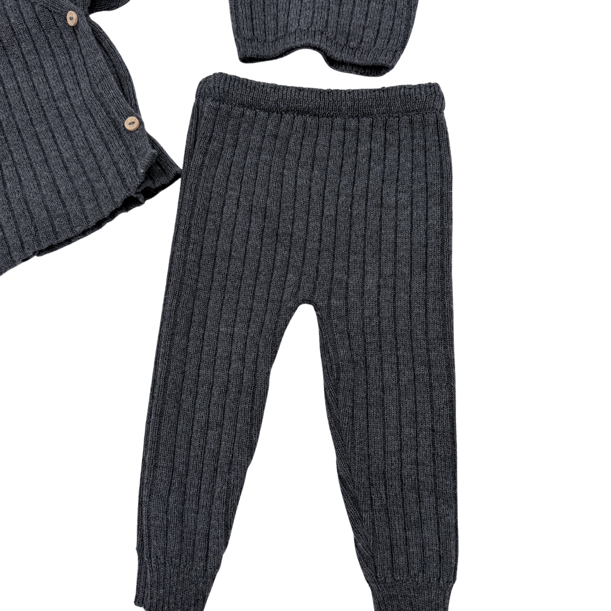 Ensemble maille côtelée anthracite bébé avec bonnet — 6 mois