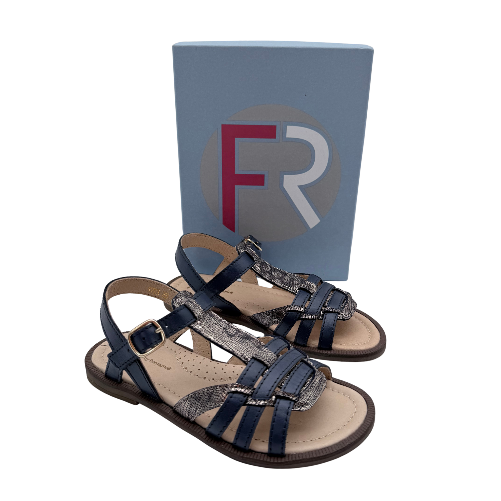 Sandales bleu marine et argentées — 28