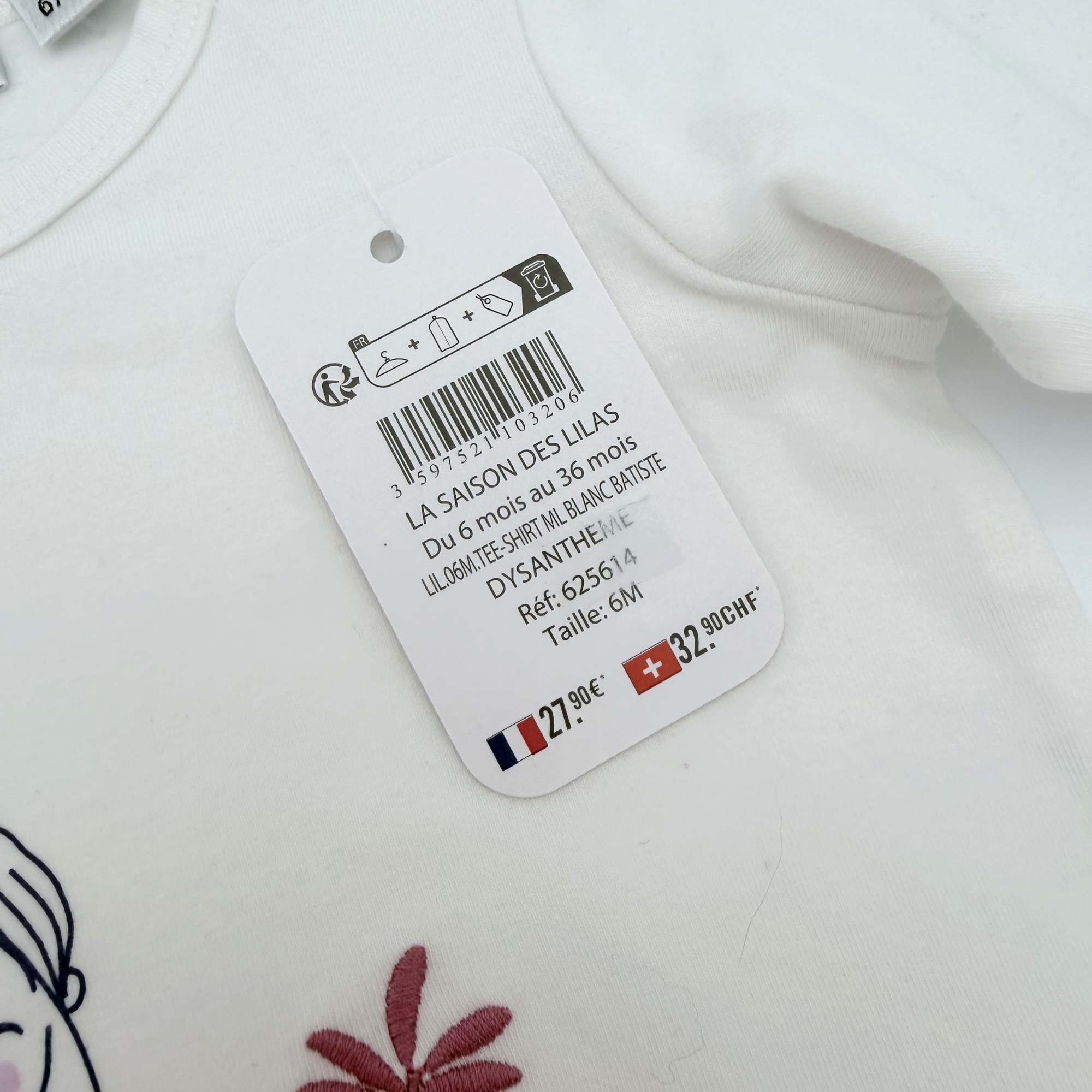 T-shirt blanc manches longues — 6 mois
