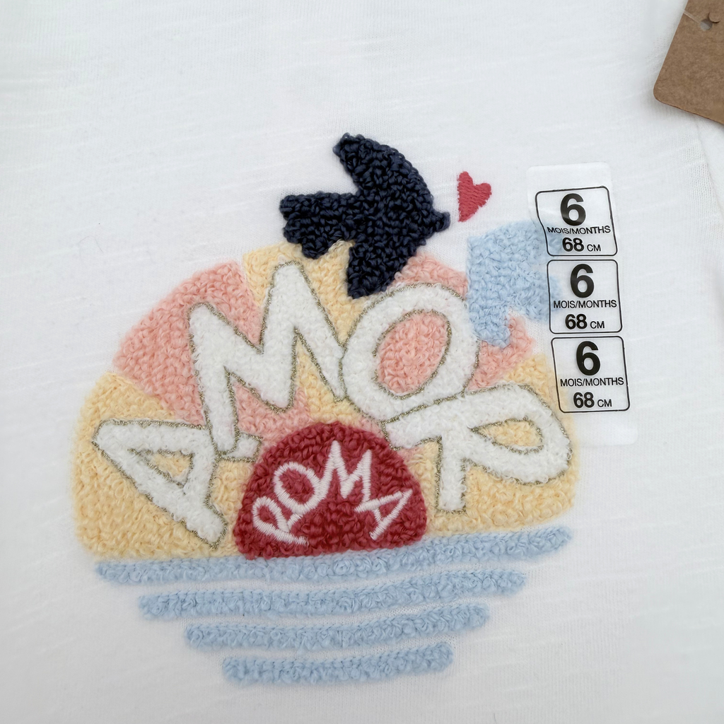 T-shirt blanc manches longues motif “Amor Roma” — 6 mois