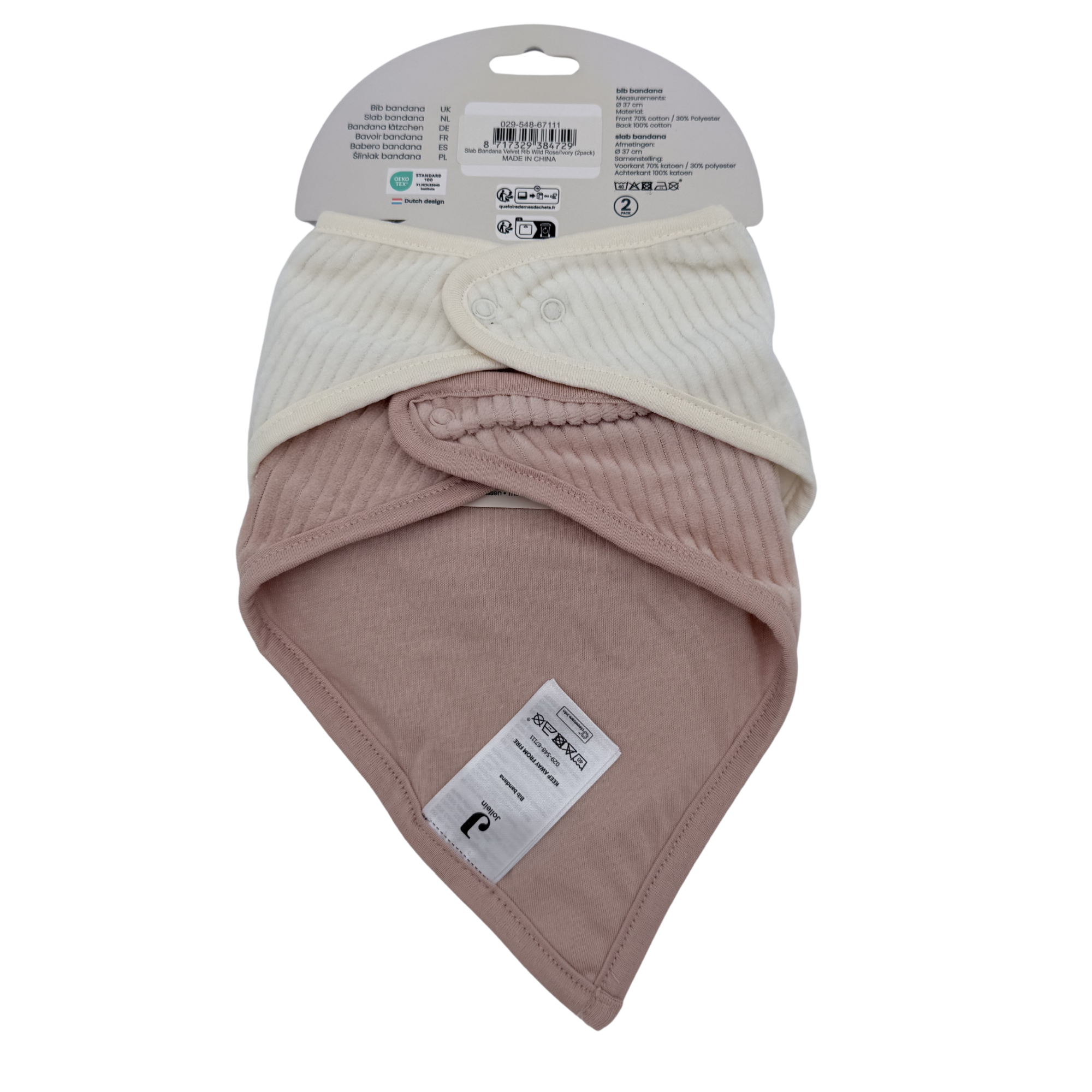 Lot de 2 bavoirs bandana rose et écru