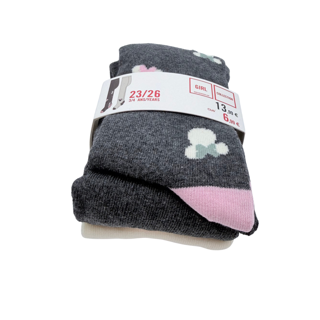Lot de 2 collants enfant Minnie gris anthracite et écru – 23-26