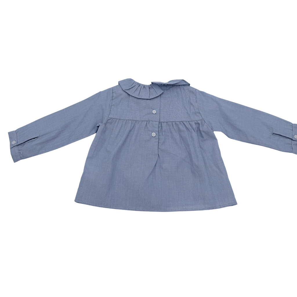 Blouse bleu clair à col volanté — 6 mois