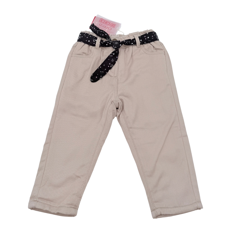 Pantalon beige avec ceinture fleurie – 24 mois