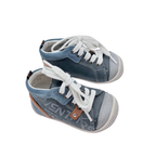 Baskets montantes bleu jean et gris à lacets - 18