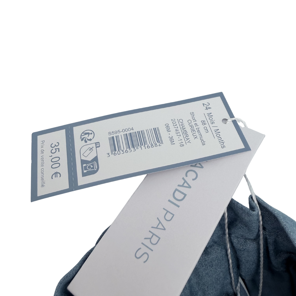 Short bleu effet denim à nœud — 24 mois