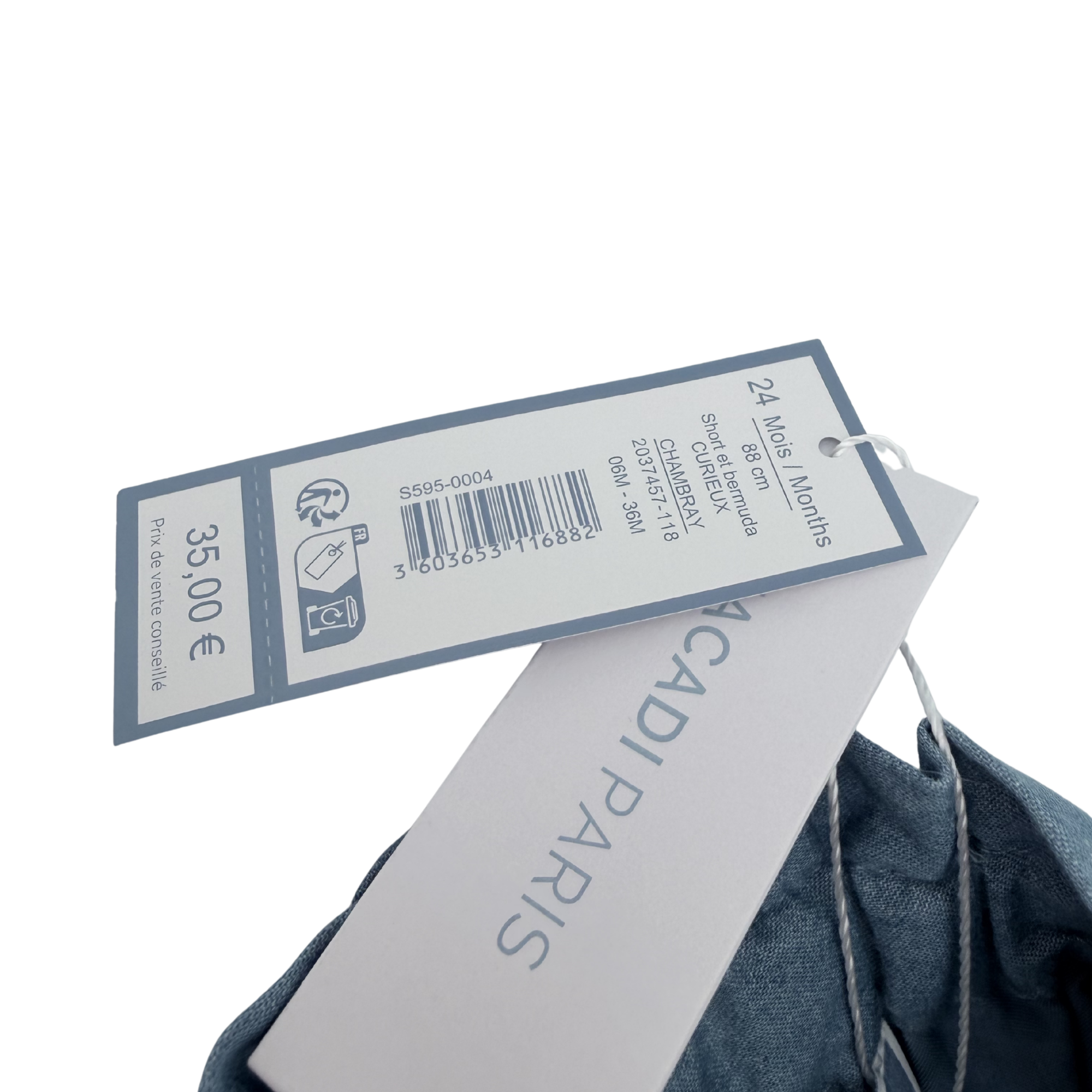 Short bleu effet denim à nœud — 24 mois