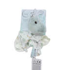 Doudou attache-sucette dinosaure vert d'eau