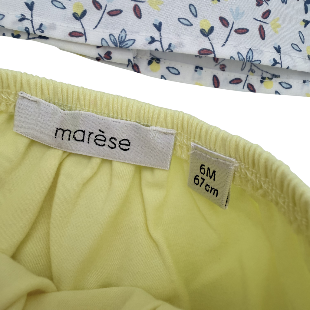 Robe fleurie blanche et bleu avec bloomer jaune — 6 mois