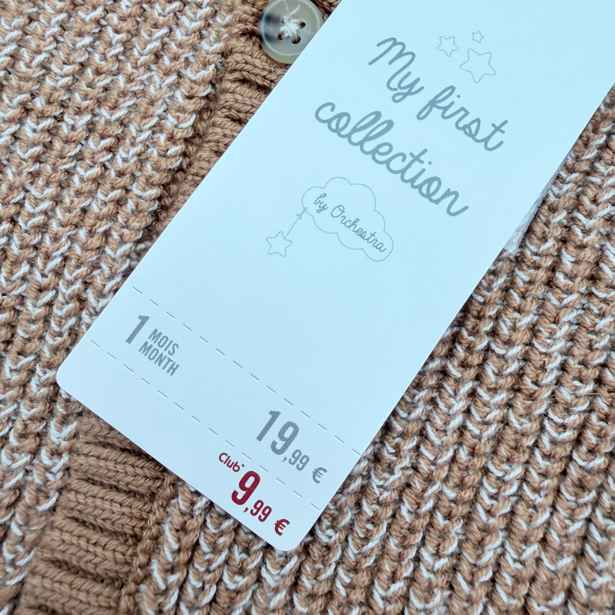 Gilet bébé en maille marron chiné - 1 mois