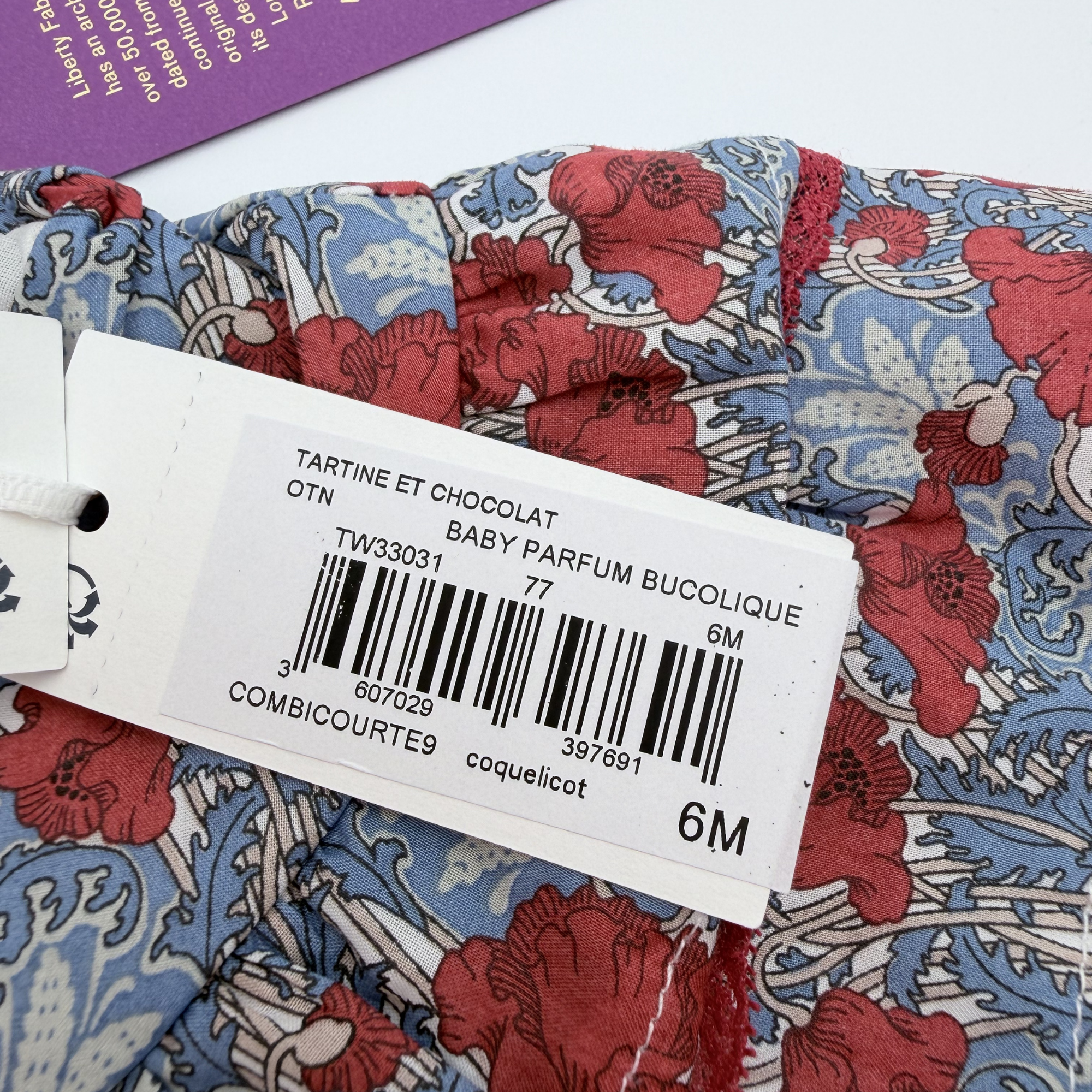 Barboteuse liberty bleu et rouge - 6 mois