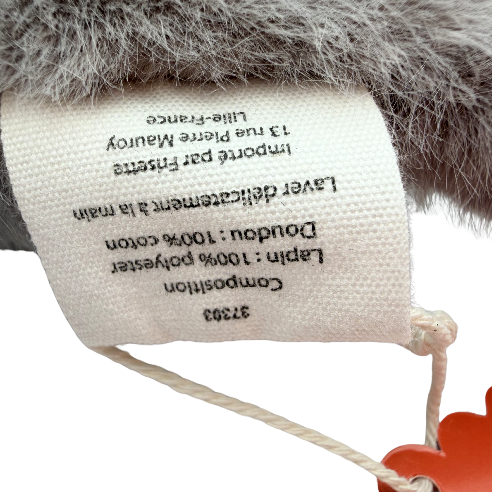 Peluche lapin gris et son doudou bleu