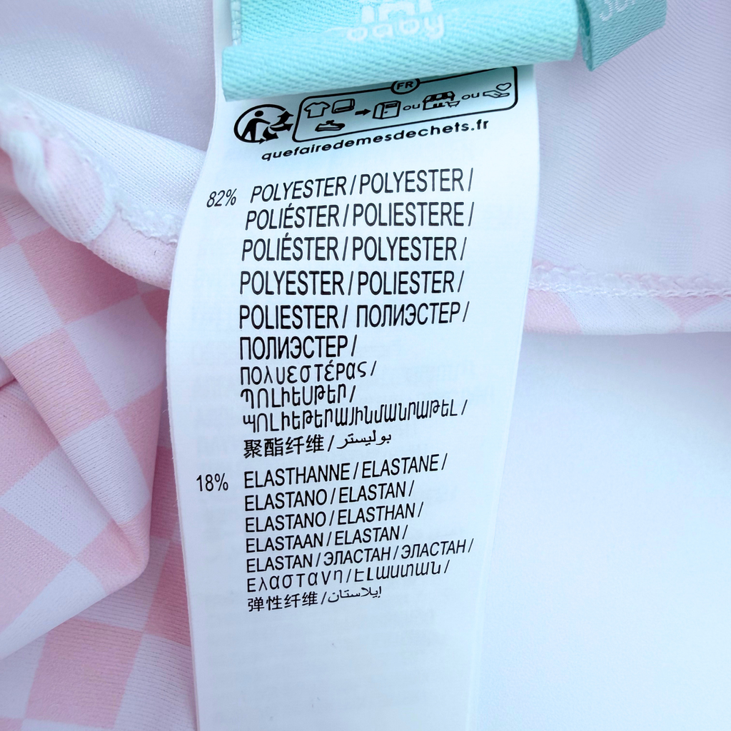 Maillot de bain rose à carreaux et volants — 36 mois