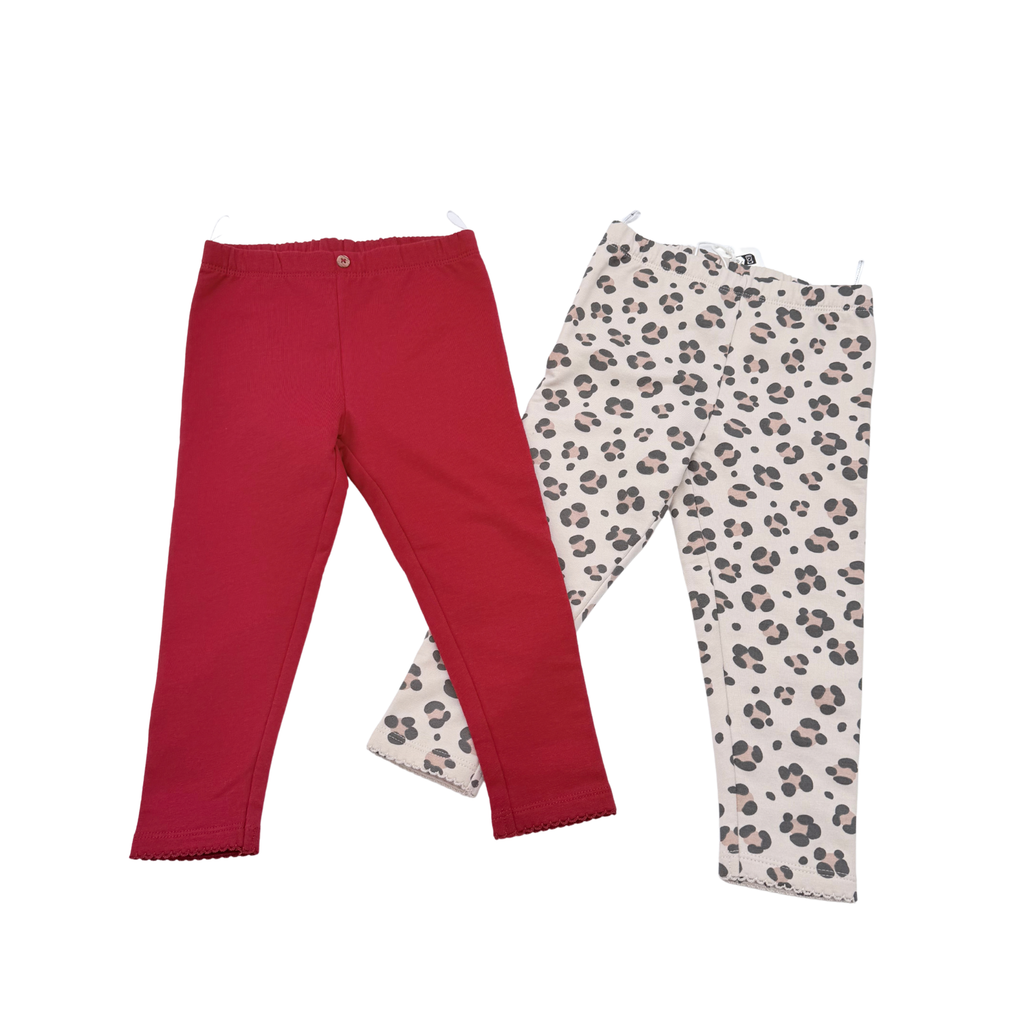 Lot de 2 leggings rouge et imprimé léopard - 12-18 mois