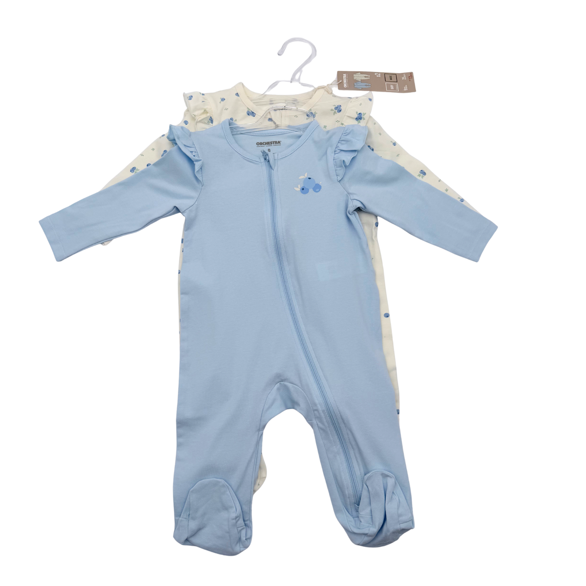 Lot de 2 pyjamas bébé zippés bleu - 9 mois