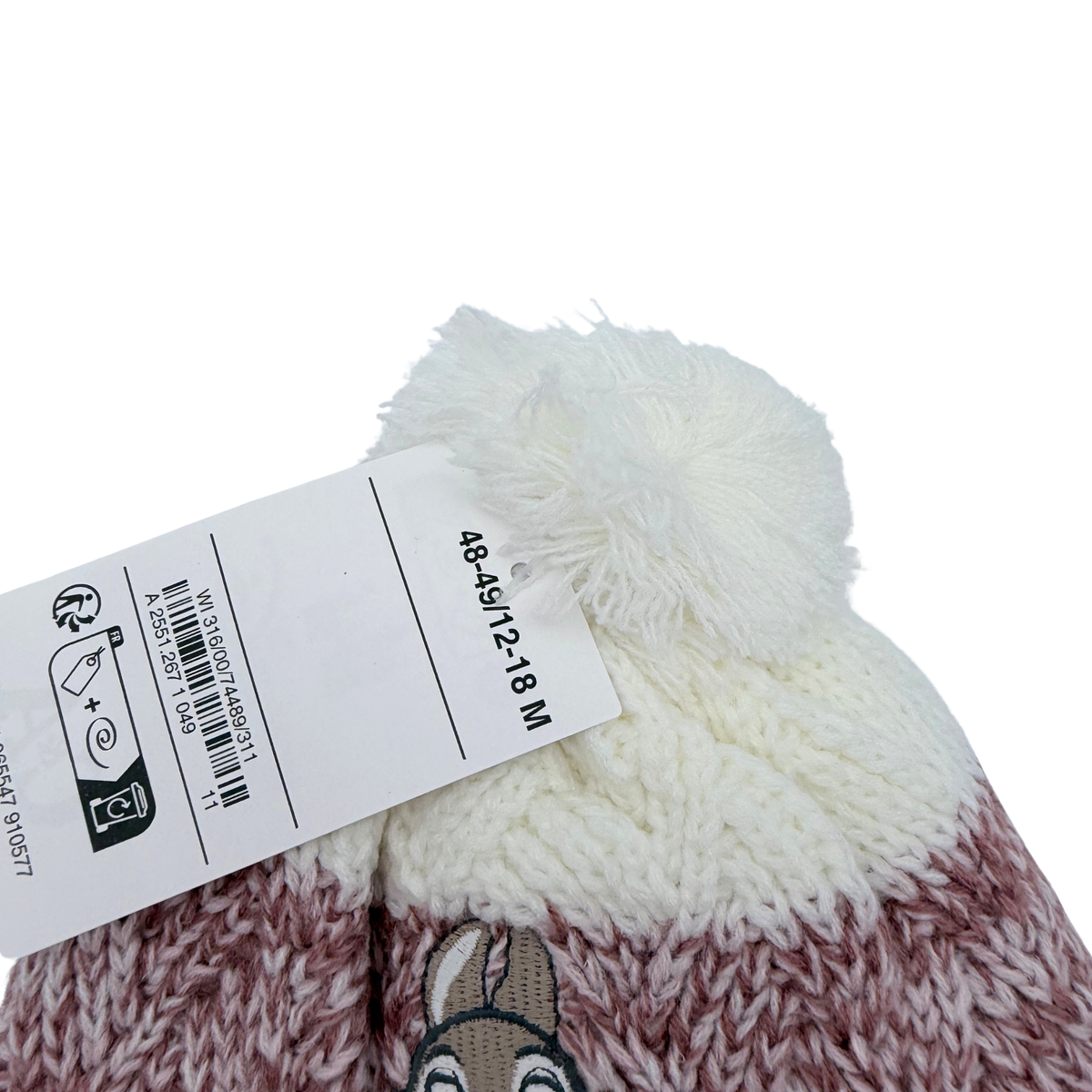Bonnet à pompon Panpan rose et écru – 12-18 mois