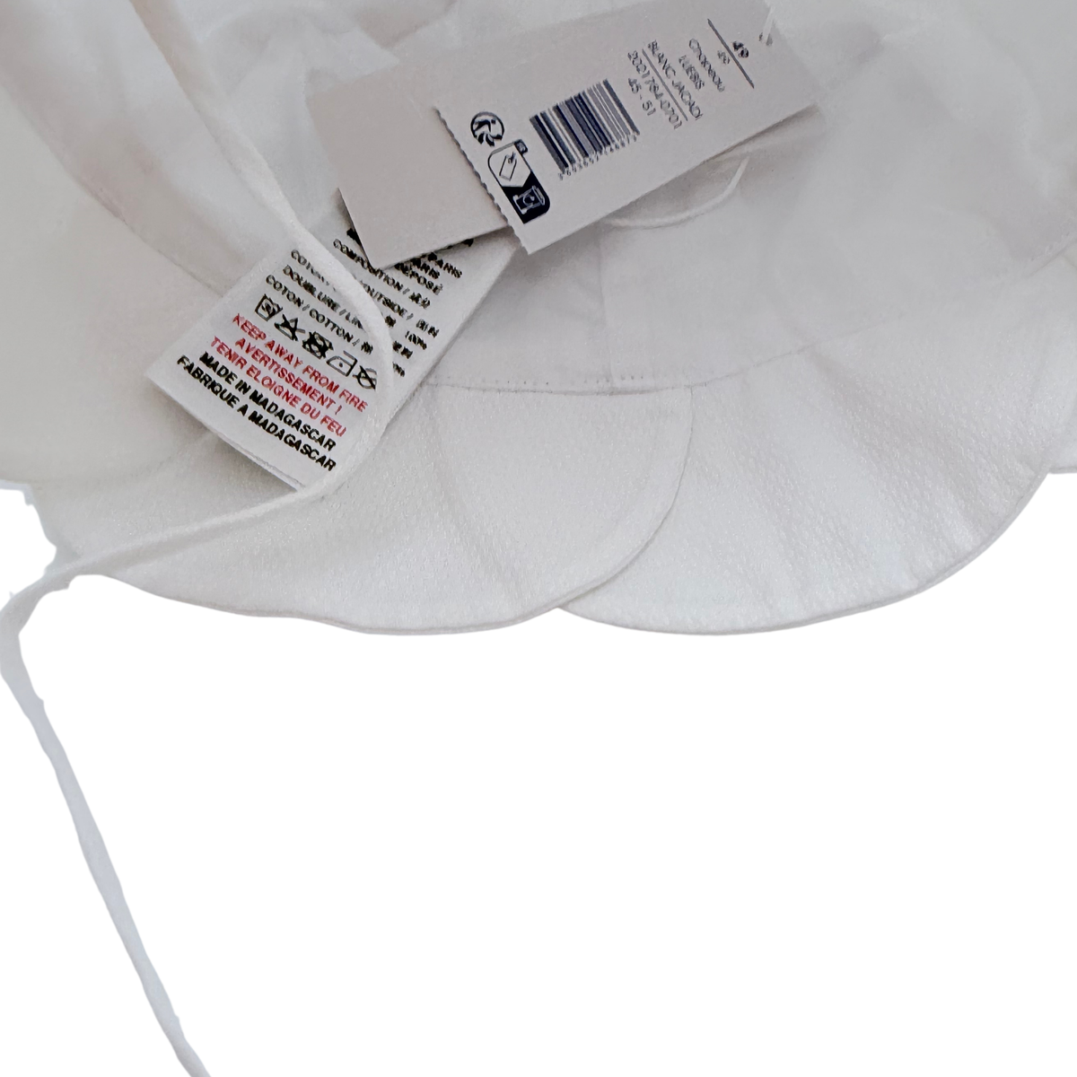 Chapeau bébé blanc à bord festonné - 12 mois