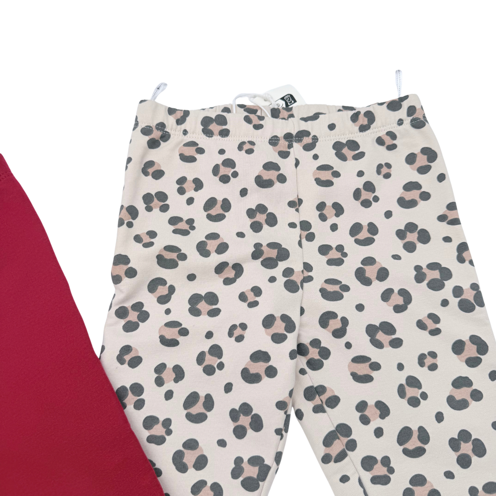 Lot de 2 leggings rouge et imprimé léopard - 12-18 mois