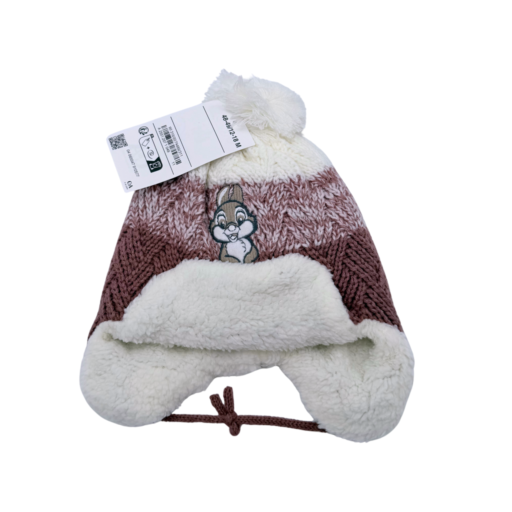 Bonnet à pompon Panpan rose et écru – 12-18 mois