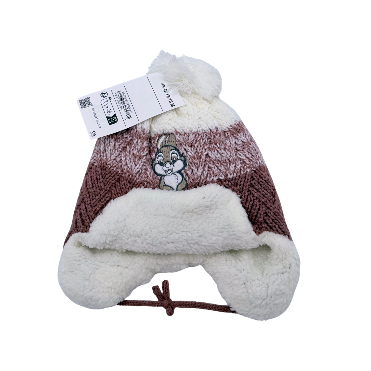 Bonnet à pompon Panpan rose et écru – 12-18 mois