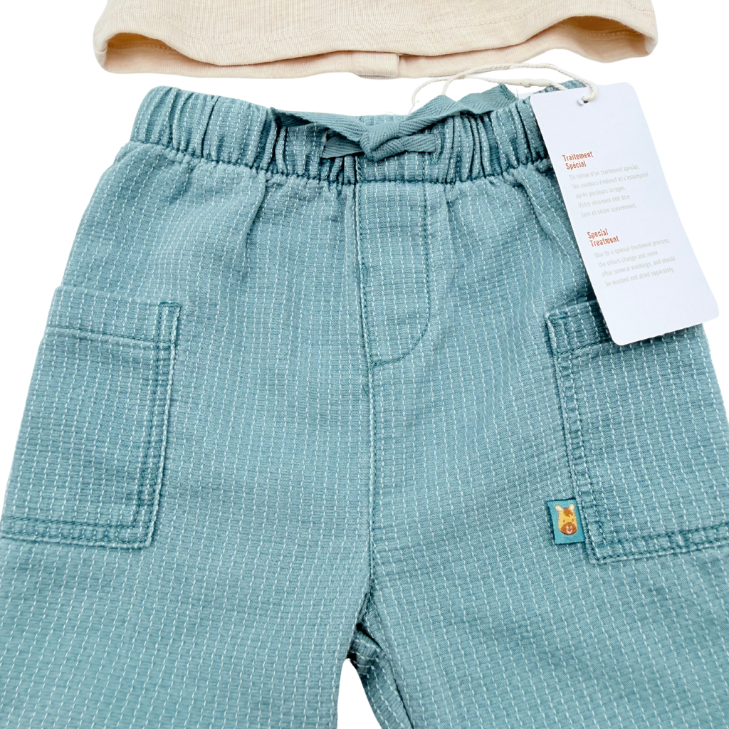 Ensemble bébé t-shirt et pantalon beige et bleu - 6 mois