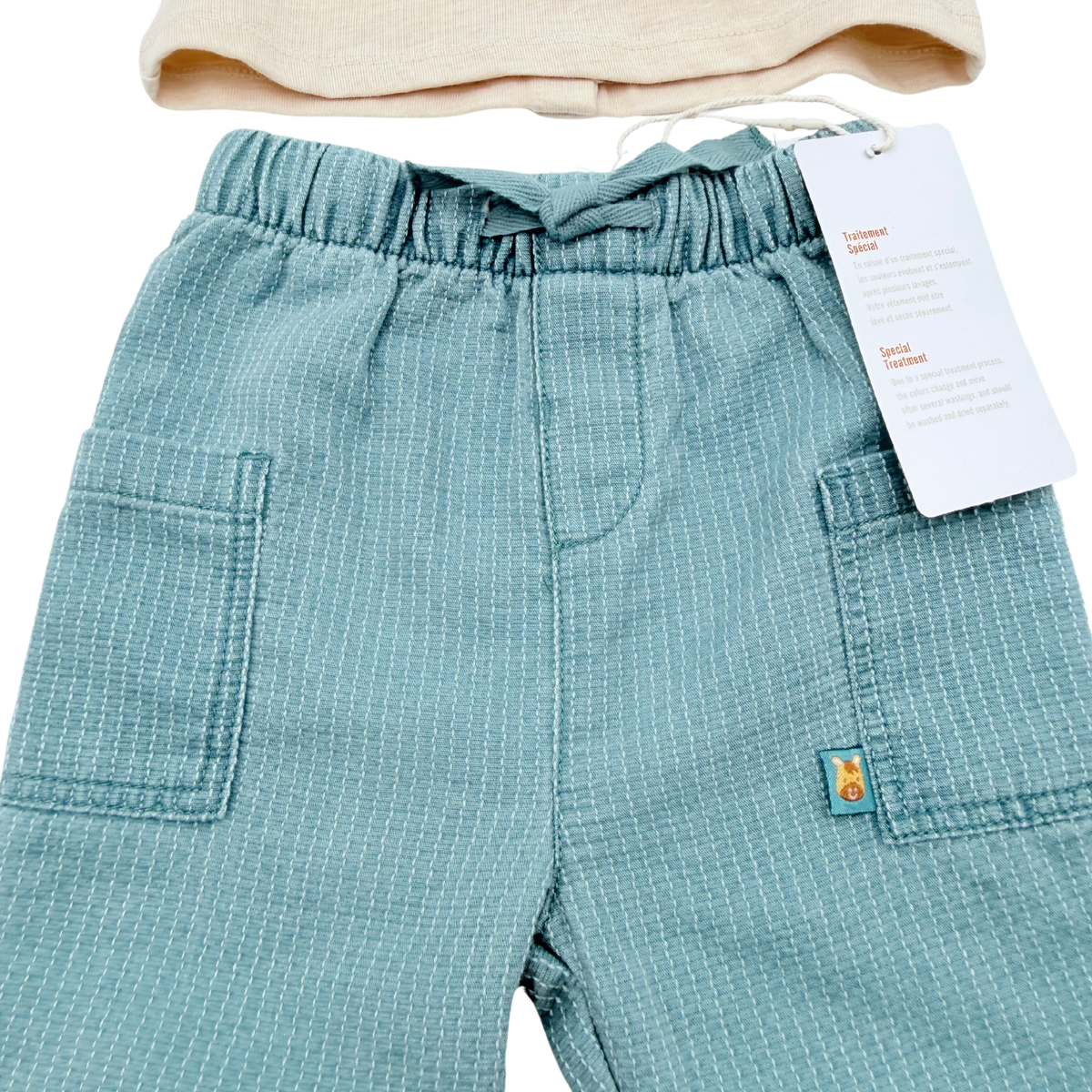 Ensemble bébé t-shirt et pantalon beige et bleu - 6 mois