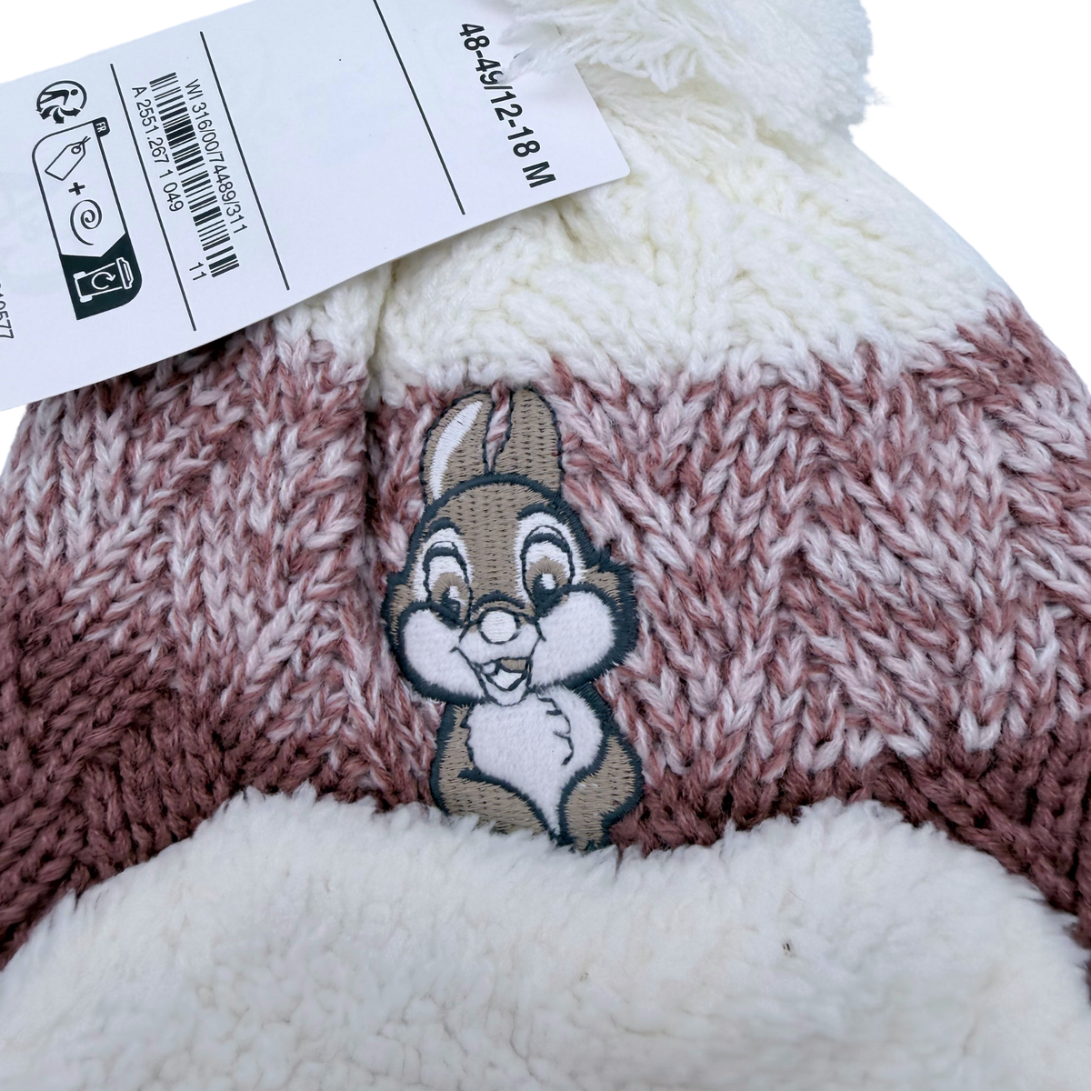 Bonnet à pompon Panpan rose et écru – 12-18 mois