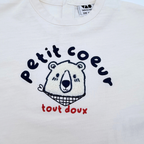 T-shirt manches longues écru motif ours “Petit cœur tout doux” - 12 mois