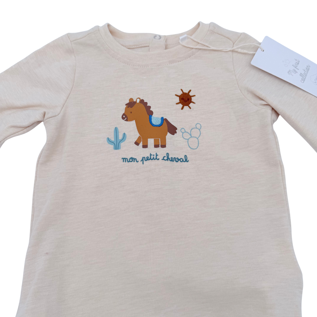 Ensemble bébé t-shirt et pantalon beige et bleu - 6 mois