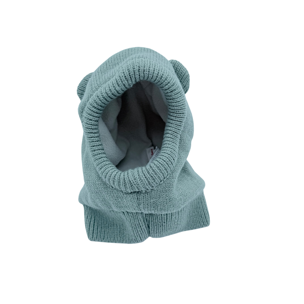 Cagoule en maille vert sauge motif ourson - 6-12 mois