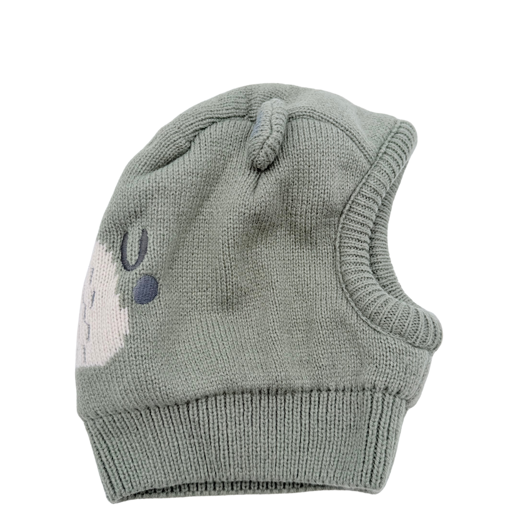 Cagoule en maille vert sauge motif ourson - 6-12 mois