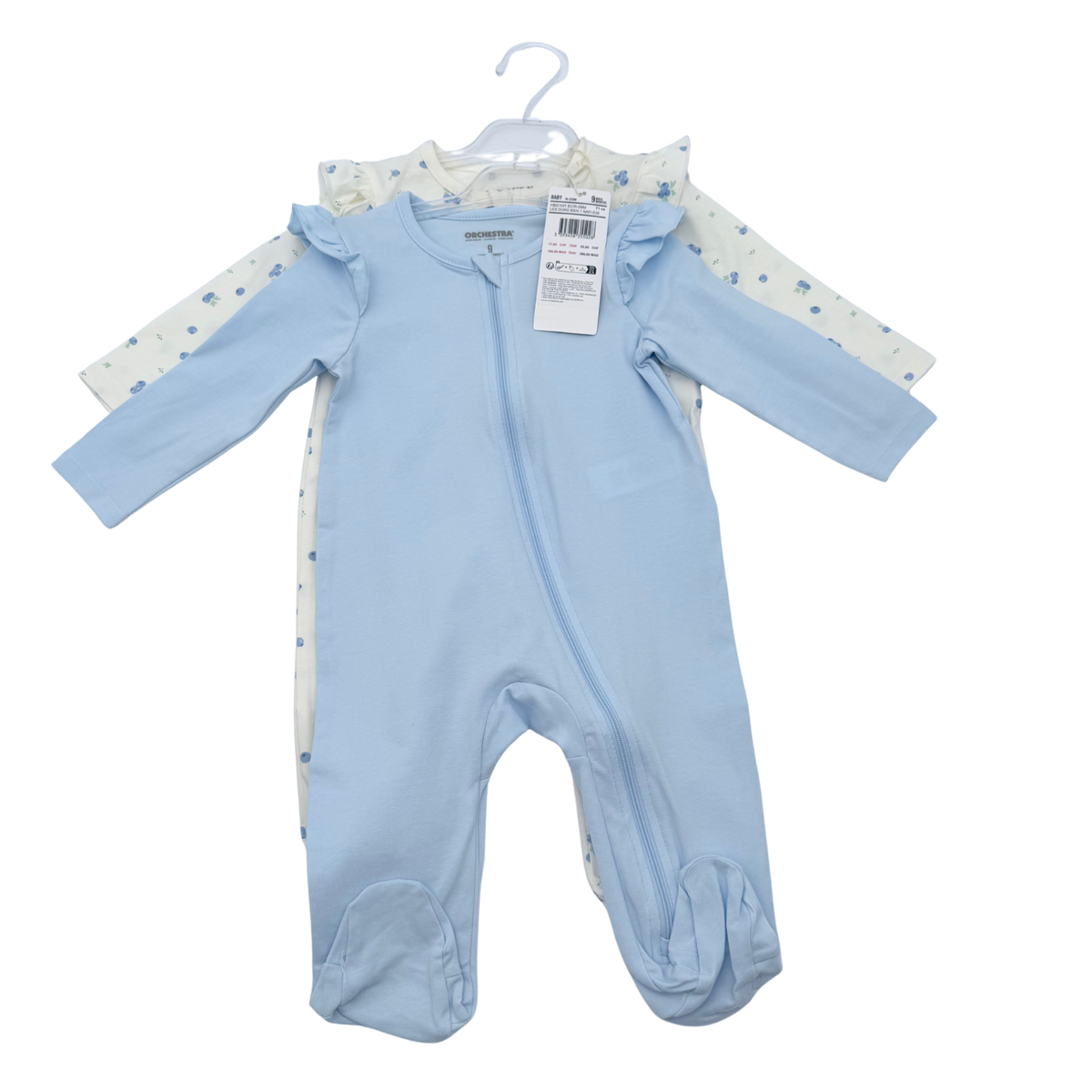 Lot de 2 pyjamas bébé zippés bleu - 9 mois