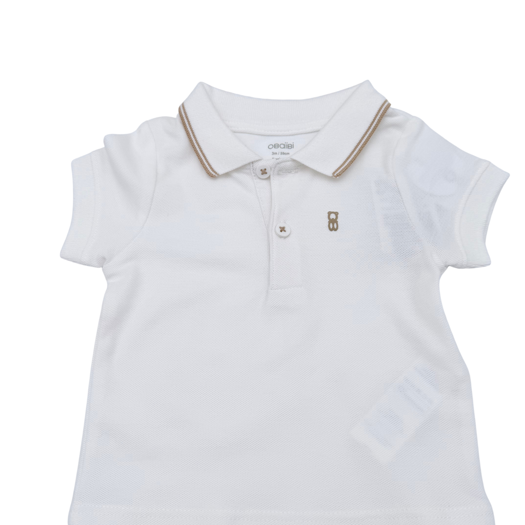 Ensemble bébé polo blanc et short marron - 3 mois