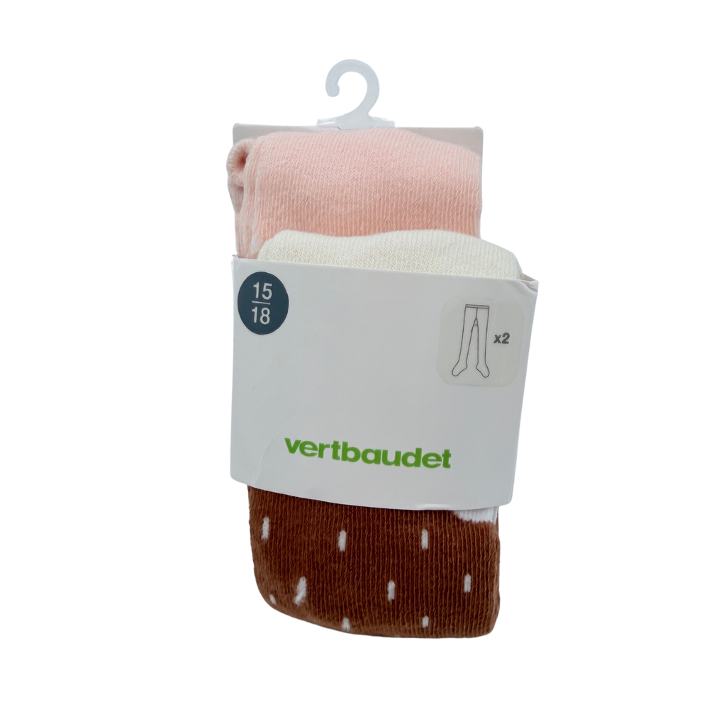 Lot de 2 collants bébé rose et marron/écru – 15-18