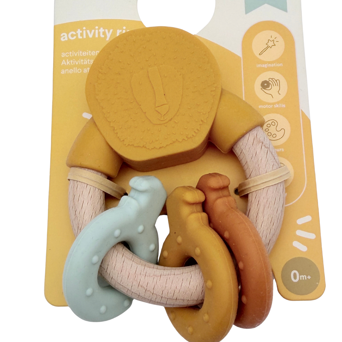 Anneau d’activités en bois avec lion