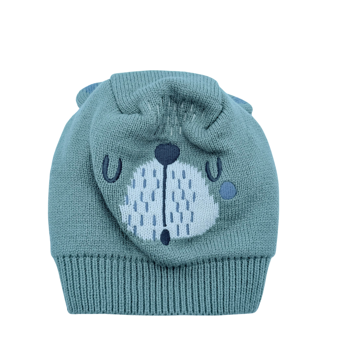 Cagoule en maille vert sauge motif ourson - 6-12 mois
