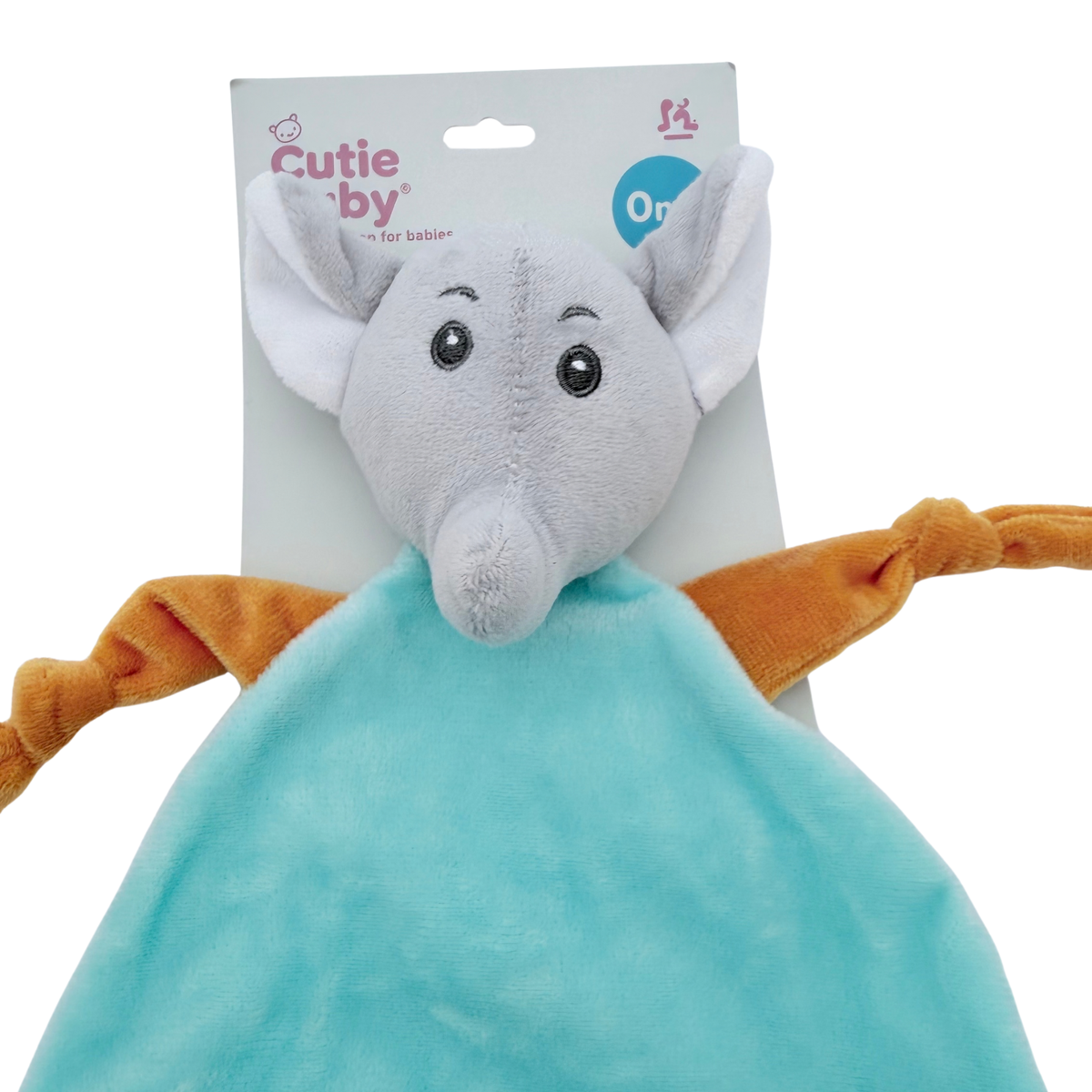 Doudou plat éléphant turquoise et orange