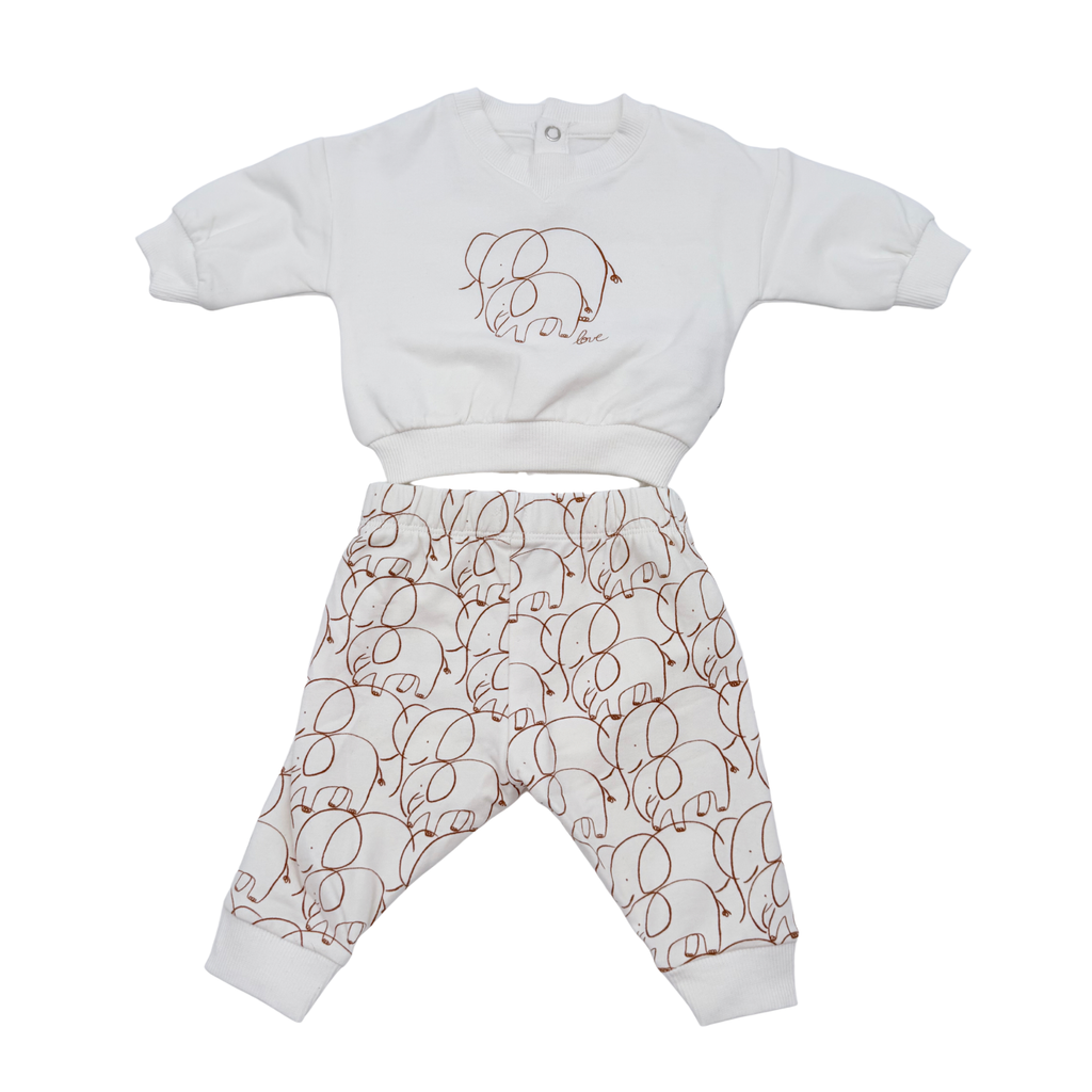 Ensemble bébé écru à motifs éléphants - 1 mois