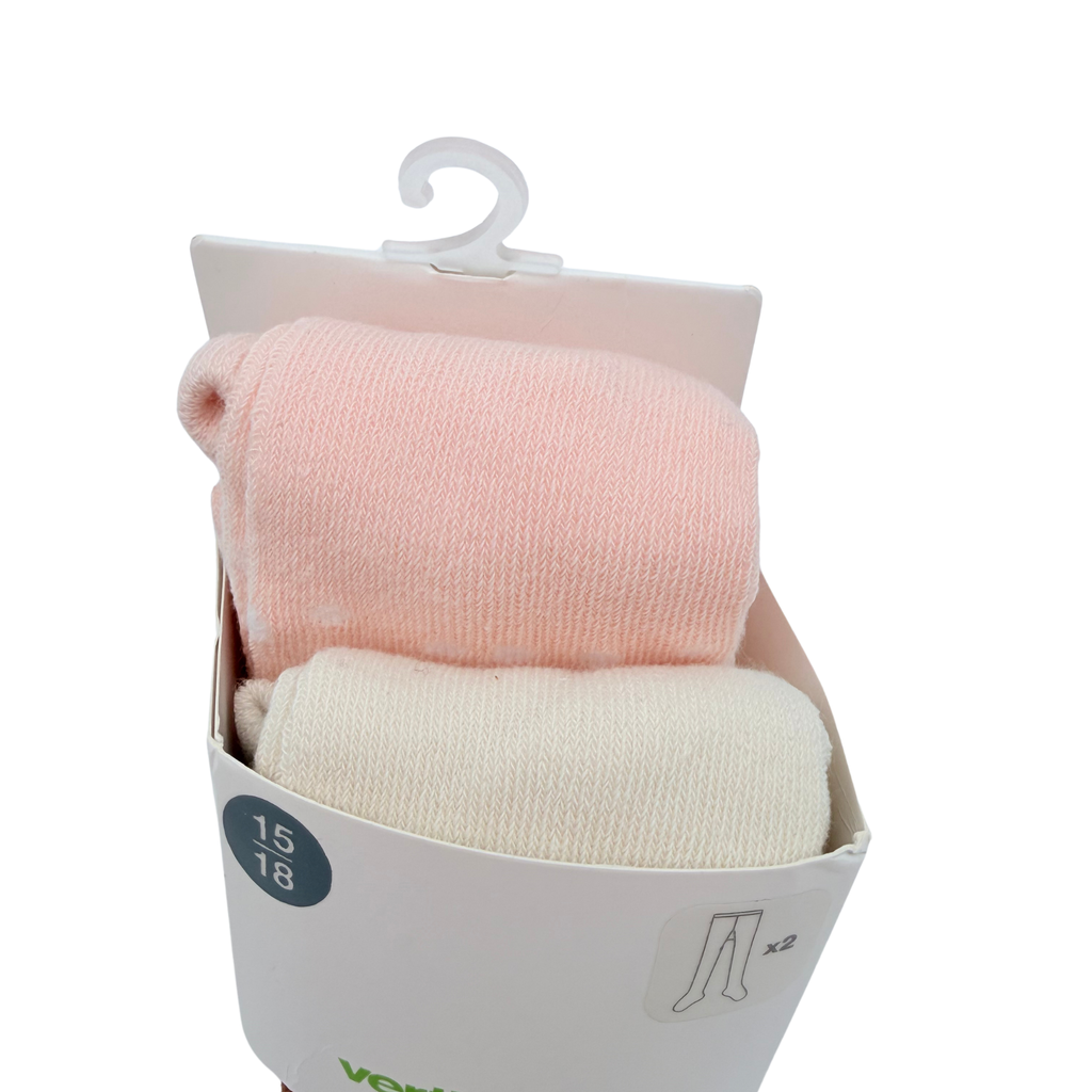 Lot de 2 collants bébé rose et marron/écru – 15-18