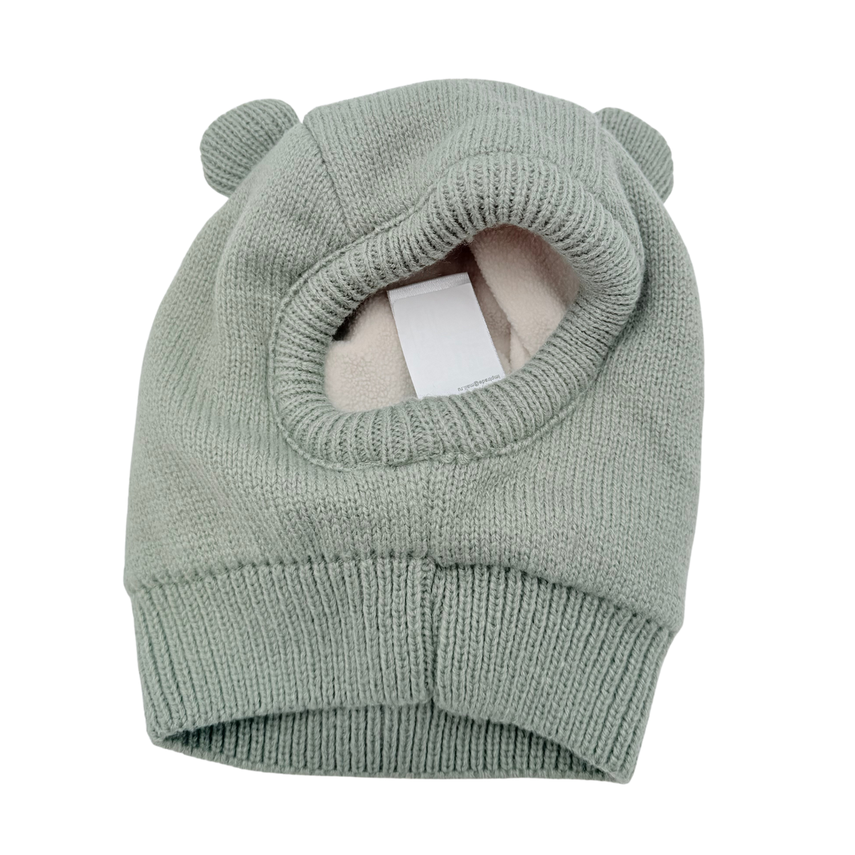 Cagoule en maille vert sauge motif ourson - 6-12 mois