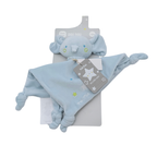 Doudou plat éléphant bleu ciel à nouettes